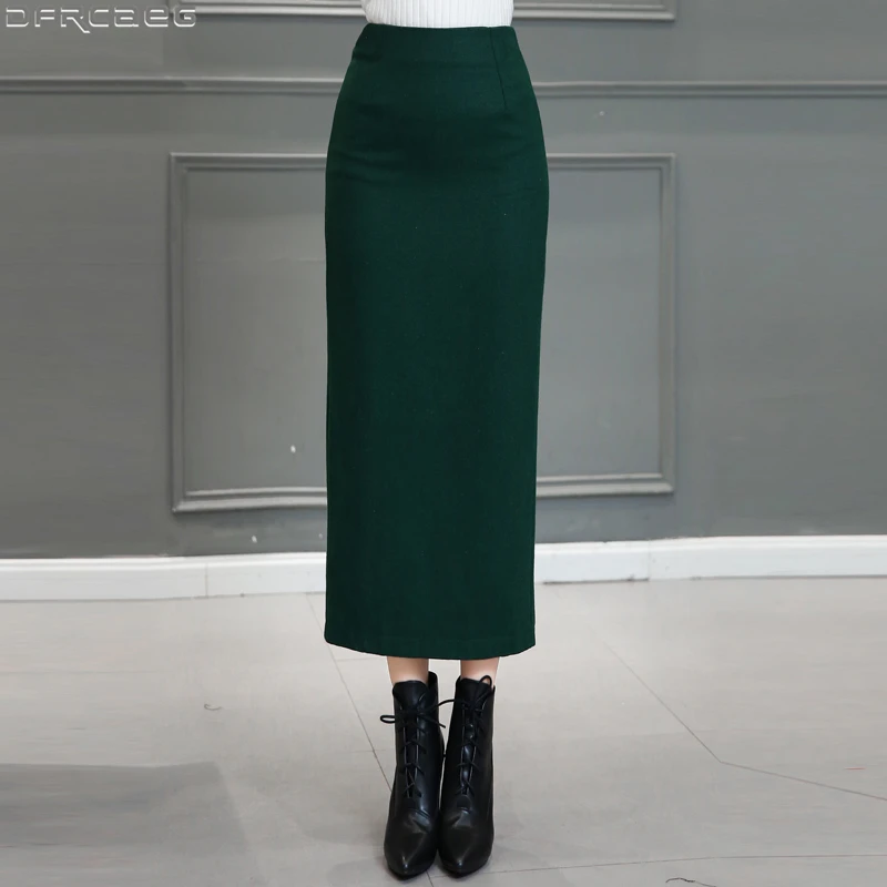 Женская Зимняя шерстяная юбка облегающая в стиле ретро с разрезом красная черная