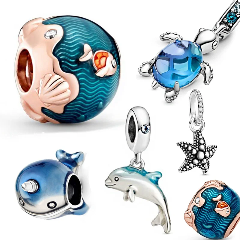 

Classic 925 Sterling Silver Ocean Blue Big Zircon Turtle Pendant Fit Original Pandora Bracelet Women DIY Jewelry