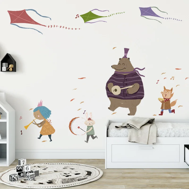 

Funny Cartoon Animal Play Music Kids Room Bedroom Decor Wall Decals Removable Home PVC Self-adhesive Nursery Baby Wall Stickers