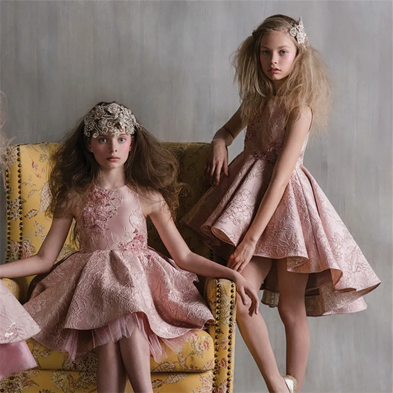 Новое поступление розовые фатиновые бальные Платья с цветочным узором и круглым