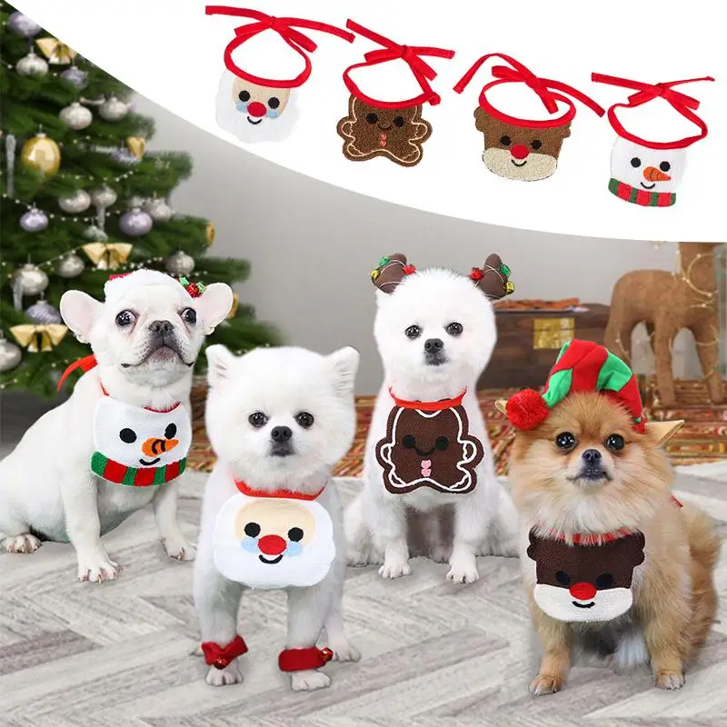 

Рождественская бандана для собак, треугольный нагрудник с Санта-Клаусом, снеговиком, для маленьких и средних собак, кошек