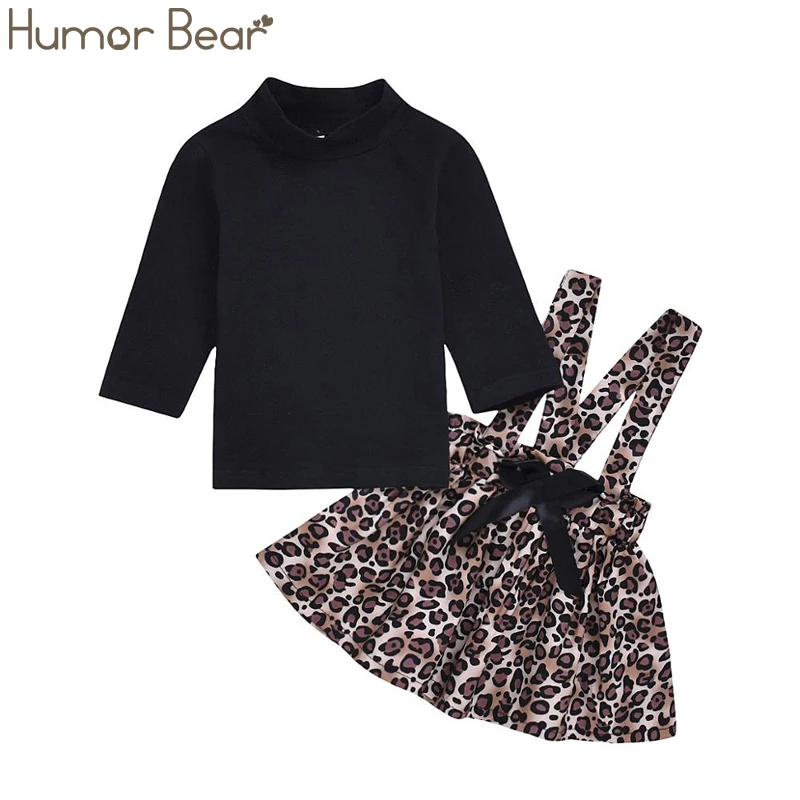 Humor Bear/весенняя одежда для маленьких девочек; черная рубашка+ леопардовое платье на бретелях; комплект одежды; Детский костюм; одежда для малышей