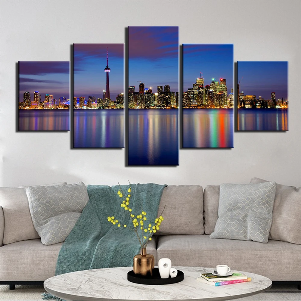 

5 Panel Modern City Night Pictures Wall Art Canvas Painting Posters And Prints Wall Pictures For Living Room Canvas Painting