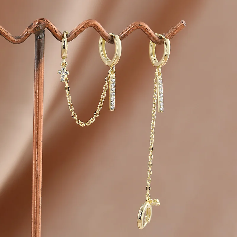 Серьги из стерлингового серебра 925 пробы модный дизайн с цирконием 2 проколотые