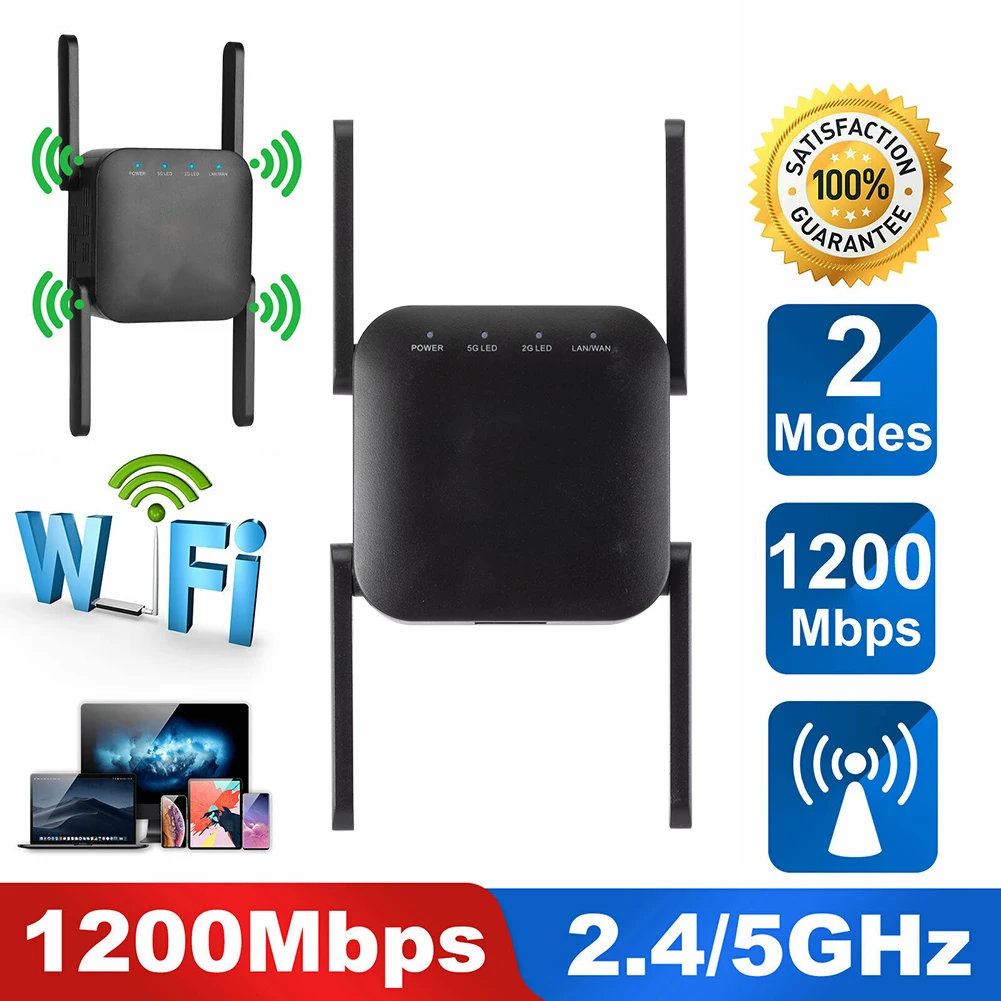 

AC24 WiFi Range Extender 1200Mbps WiFi Repeater Signal Booster Amplifier 2.4GHz 5GHz Dual Band WiFi Extender