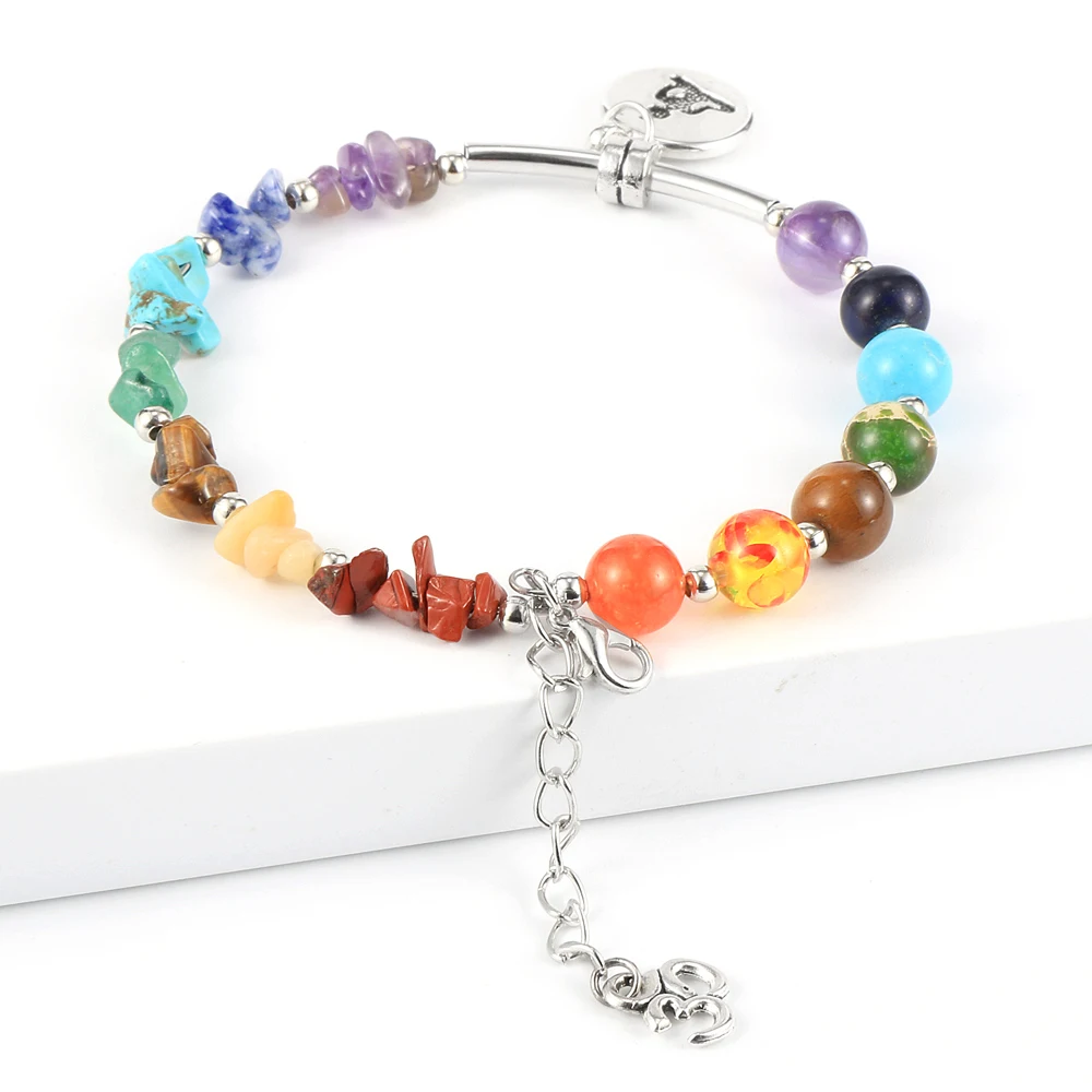 Женский браслет из натурального камня 7 чакр необычный кристаллический гравий