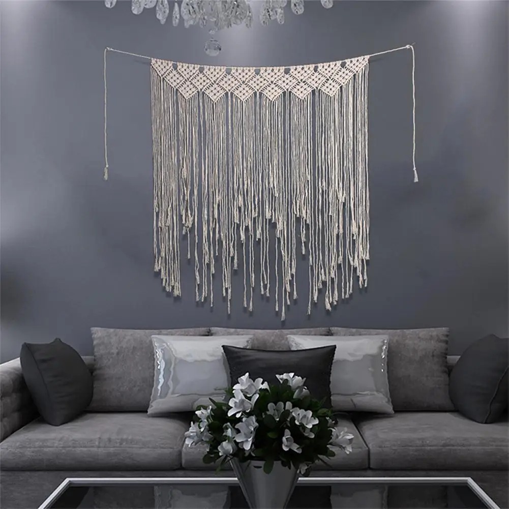 

115*135cm Bohemia Wedding Ceremony Macrame Backdrop Cotton Curtain Wall Hanging Handmade Wall Art Home Decor