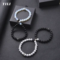 2pcsset 8mm beads couple bracelets natural stone magnet attractive crown bracelet for lover friend magnetic bracelet jewelry