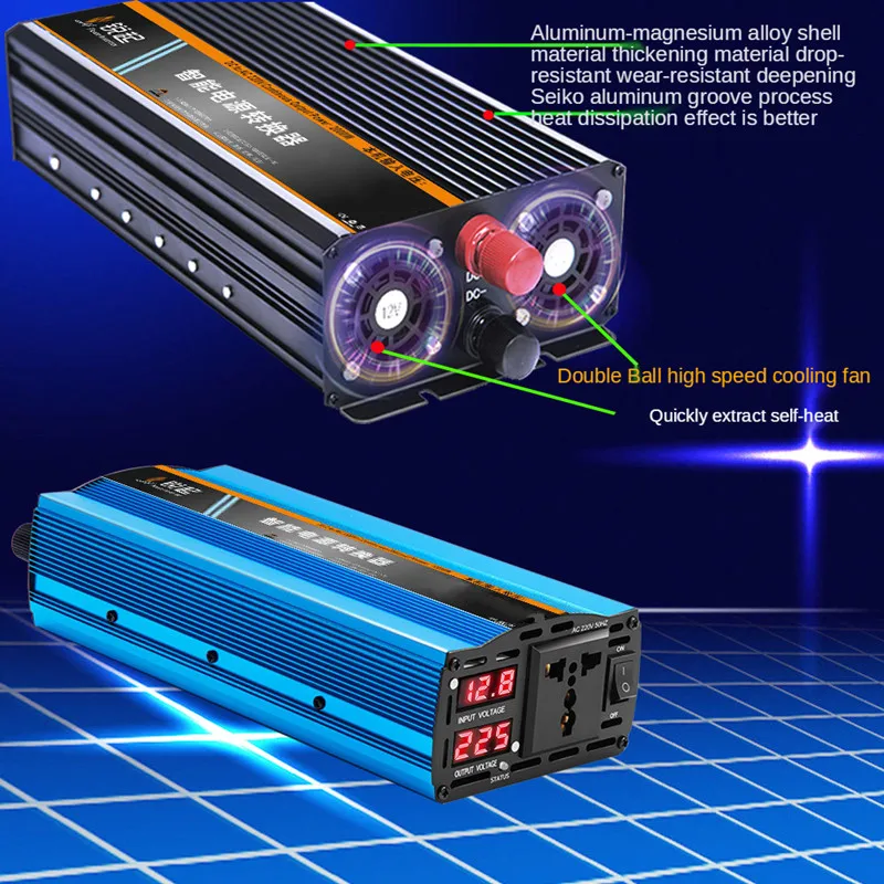 

Inverter Portable Car Pure Sine Wave Power Inverter DC 12V/24V To AC 220V 1600W/2200W Voltage Converter EU Socket Auto Parts