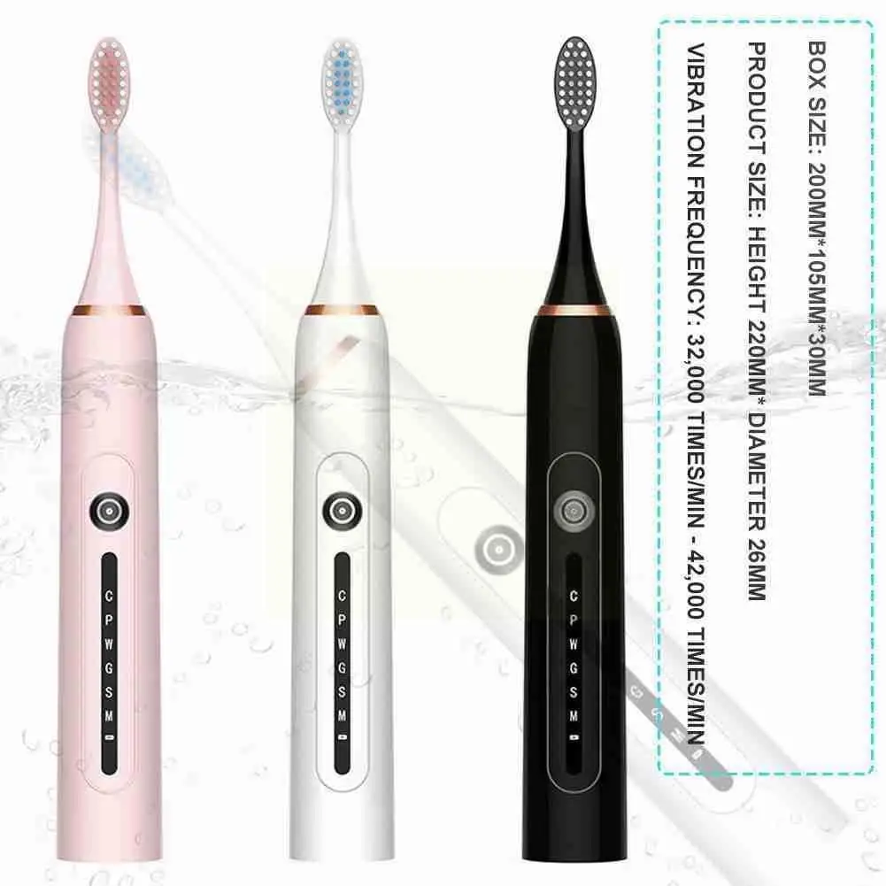 

Зубная щетка электрическая ультразвуковая с 6 режимами работы, 4/8 насадок