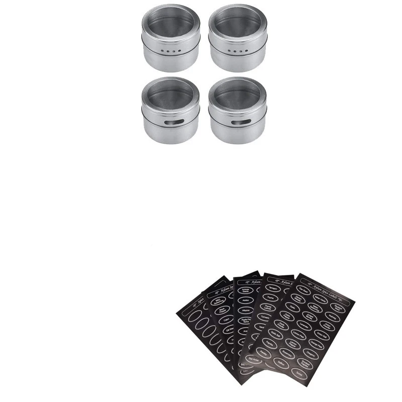 4 pcs Нержавеющая сталь Магнитные Банки для специй жестяные банки контейнер набор с прозрачными этикетки для крышек Магнитные Банки для специй банки для приправ перец Органайзер - Цвет: 4 pcs