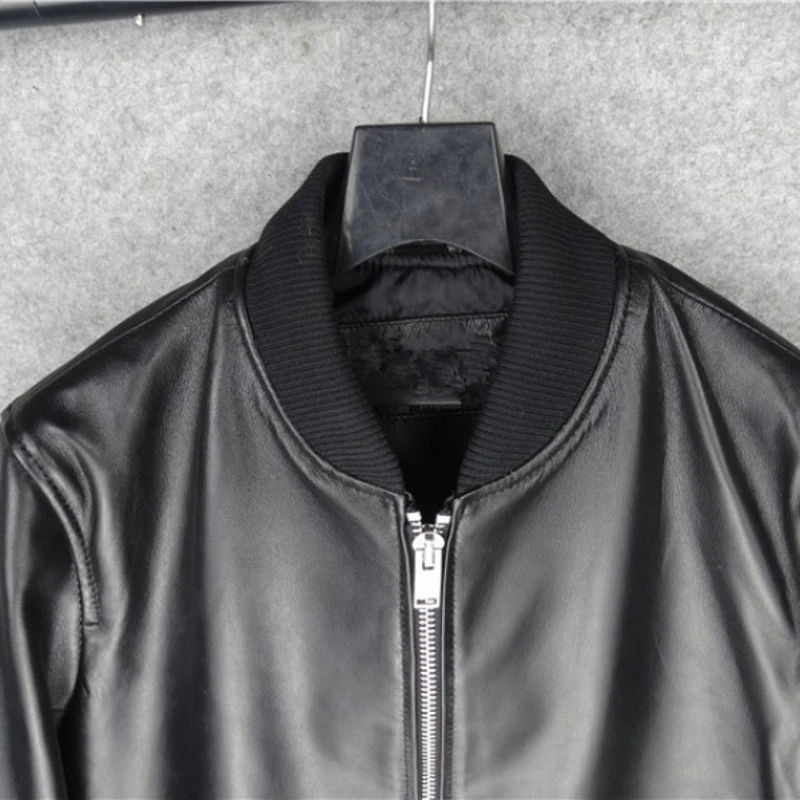 Куртка бомбер мужская из натуральной кожи приталенный пилот дубленка овечьей