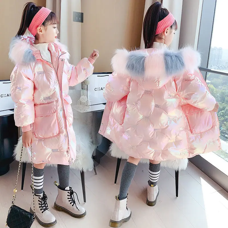 

2021 New Winter Fashion Girls Thick Down Parkas Teenagers Kids Hooded Jackets With Fur Children's Clothing Teens Long Outerwear