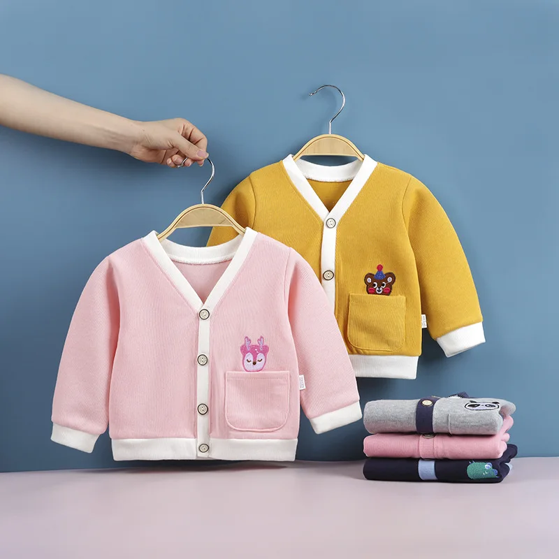 

Children's knitted cardigan coat sweater girls' spring and autumn single coat baby clothes boys' V-neck bottomed sweater