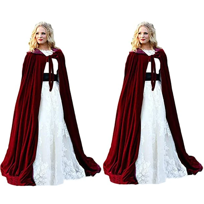 Женская накидка бордового цвета элегантная бархатная Свадебная с капюшоном