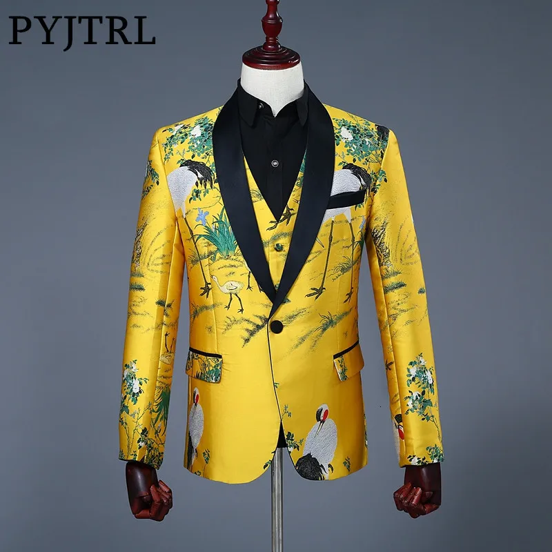 Мужской комплект PYJTRL из двух предметов блейзер и жилет жаккардовый принт