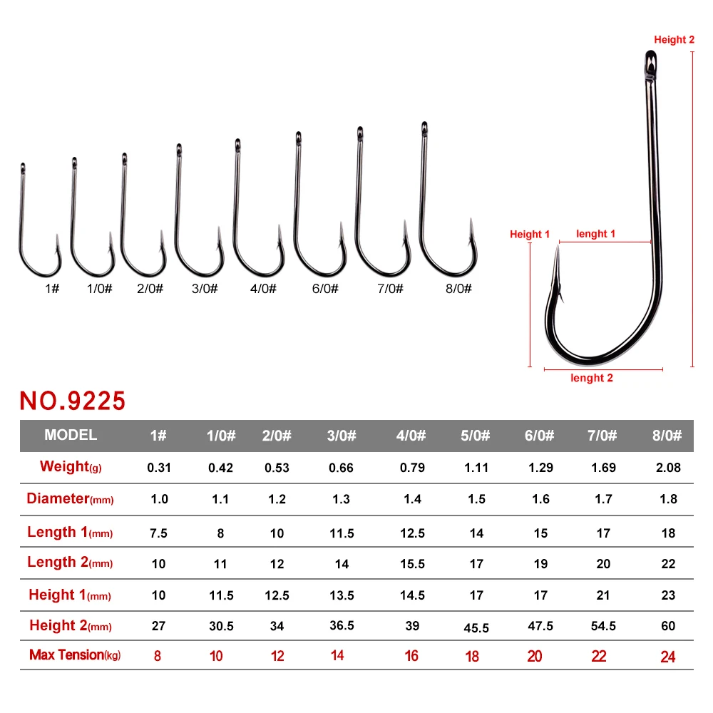 

PROBEROS fishhook 72A High-carbon steel Fishing Hooks 9225-1#-7/0# O'shaughnessy Hook Black Color Jig Big Hook