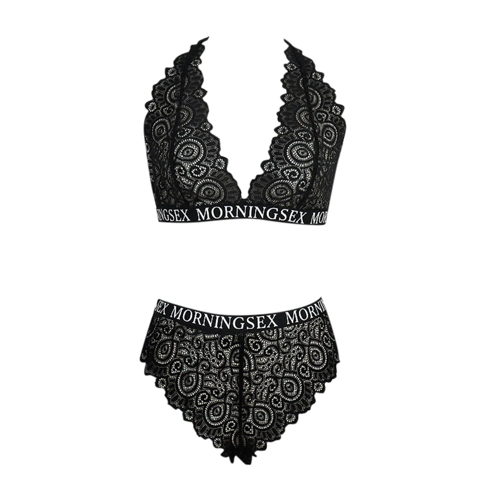 

Sexy Lingerie Women Lace Letter Print See Through Underwear Set V-neck Seamless Bra Brief Set Erotic Lingerie Conjuntos De Mujer