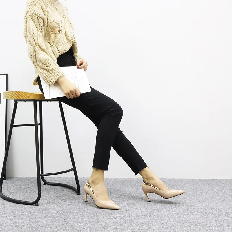 

Fine Heeled Shoes Pointed Pumps Sandals Ladies Slip On Lace-Up Shallow Mouth Patent Leather 2021 Sweet Stiletto Toe African Slip