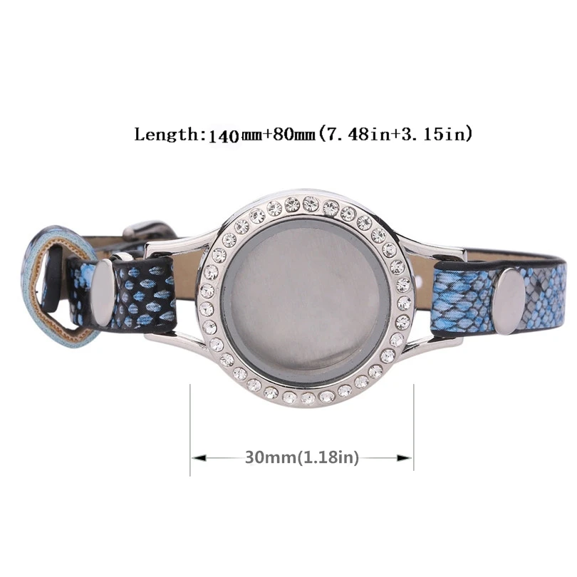 

5pcs/lot 30mm Floating Glass+Steel Locket Single Wrap PU Leather Bracelets Wristband With 50pcs Random Charms Christmas gifts