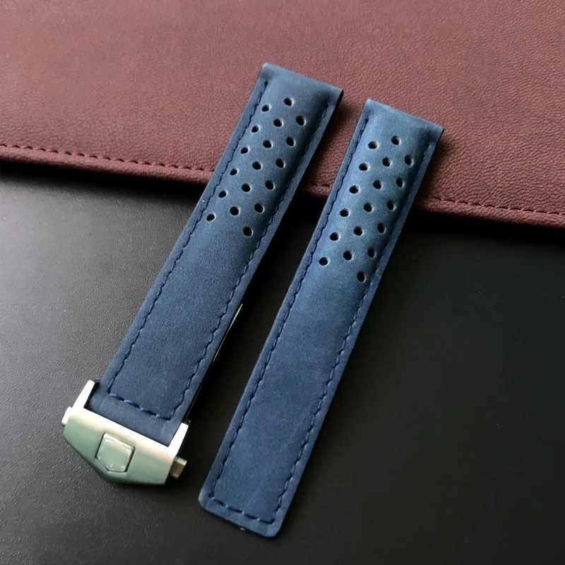 Ремешок матовый из натуральной кожи для часов черный синий коричневый браслет