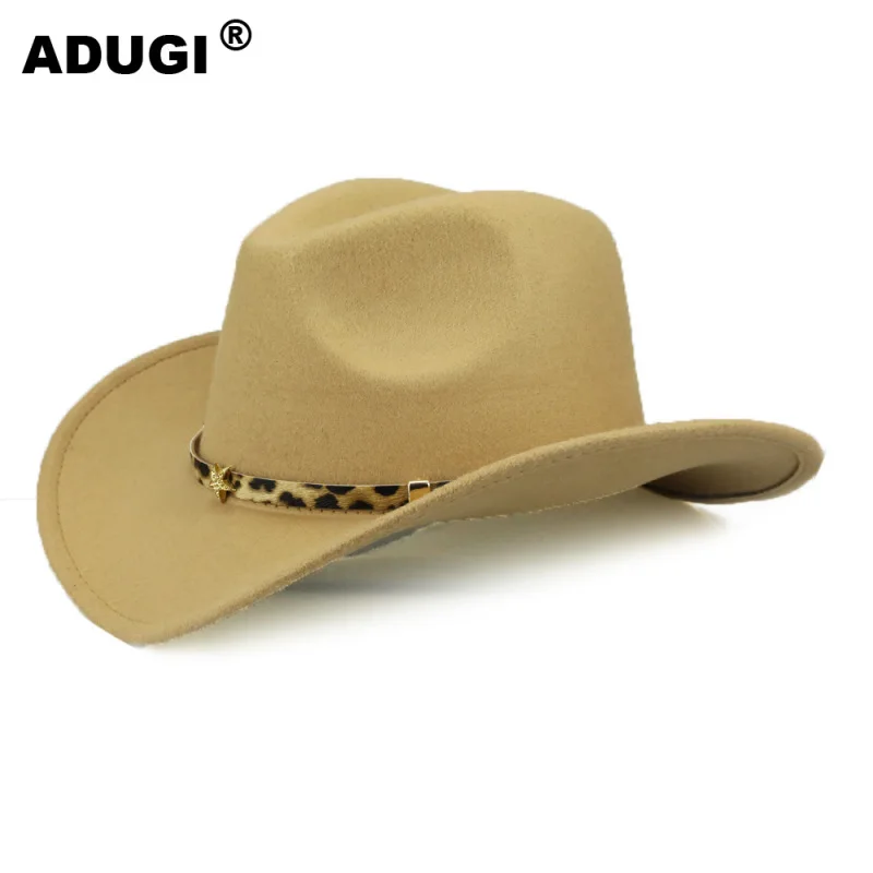 Мужская и Женская Ковбойская шляпа ADUGI леопардовая шерстяная В рыцарском стиле с