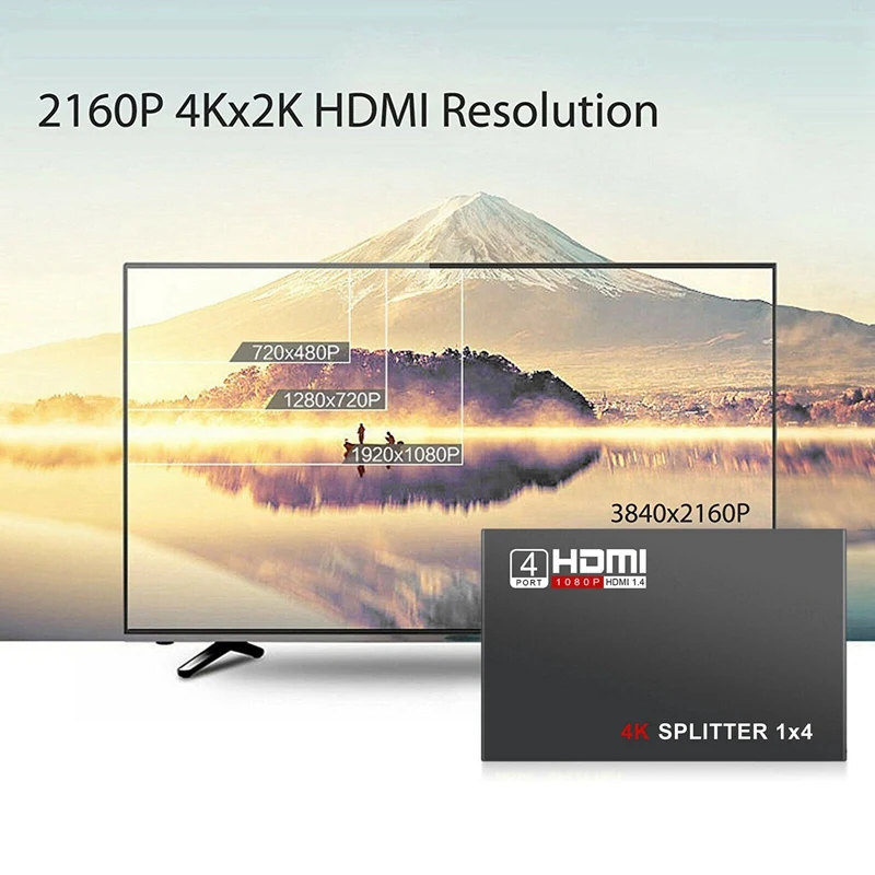 

MOOL Full HD HDMI Splitter Amplifier Repeater 1080P 4K 4 Port Hub 3D 1 in 4 Out 1X4 US Plug