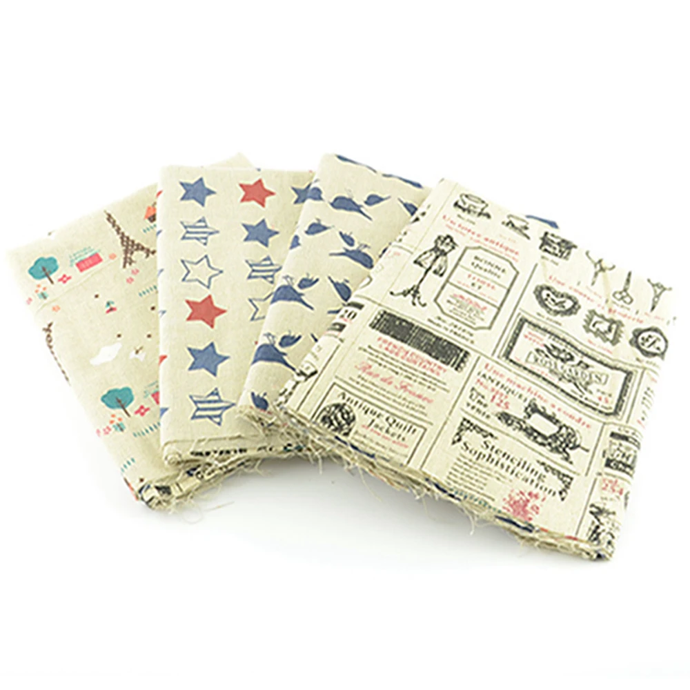 4 шт. 50 см x Льняные ткани жира кварталы Bundle потертый шик грубые ZAKKA винтажный