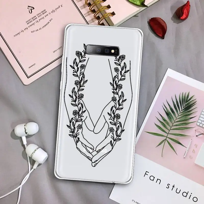 

Love yourself Flower Art Line Phone Case Transparent For Samsung Galaxy A71 A21s S8 S9 S10 plus note 20 ultra