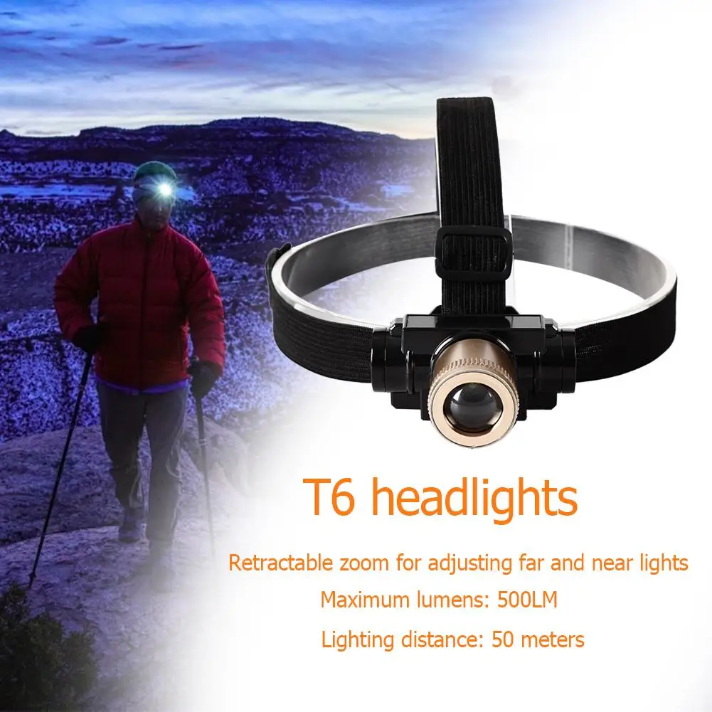 

T6 LED Headlight 5W 500LM 3 Modes Rechargeable Telescope Zoomable Headlamp Torch Compact and Portable Carry Convenient
