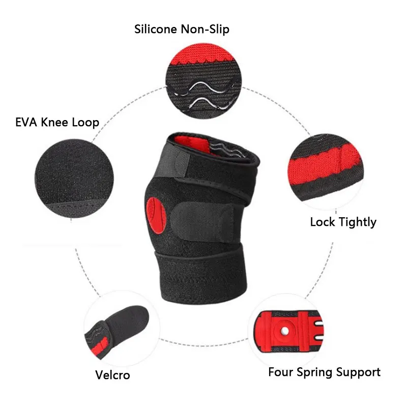 

1PCS Sports Knee Pads Four Springs Support SBR Breathable Brace Knee Protector Kneepad