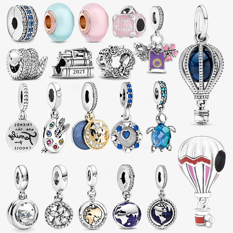 

New Transparent Glass Inlaid Charm 925 Sterling Silver Bead Guitar Pendant Fit Original Pandora Charm Bracelet Jewelry DIY Gift