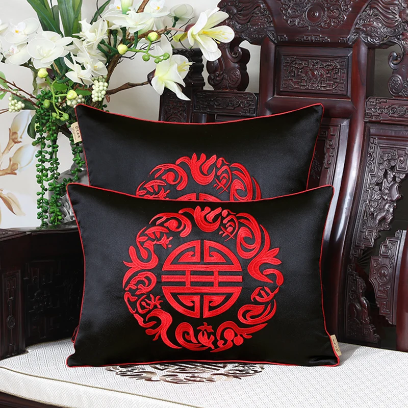 

Custom Happy Geometric Pattern Silk Brocade Cover Cushion Pillow Case Xmas Home Decor Sofa Chair Chinese Lumbar Pillow Cover