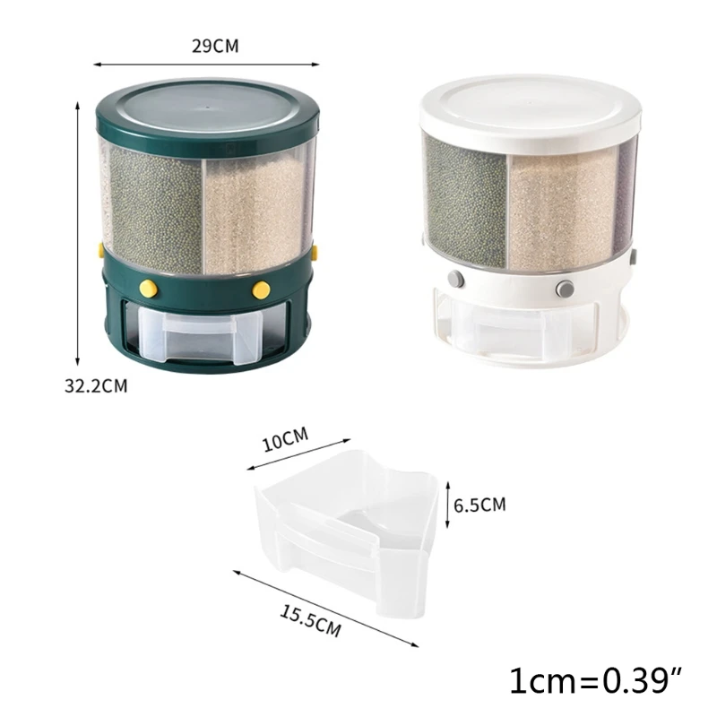 

H051 10Kg Kitchen Food Storage Container Rotating Cans for Bulk Cereals Moisture Insect Proof Grain Organizer Box 6-Grid Rice