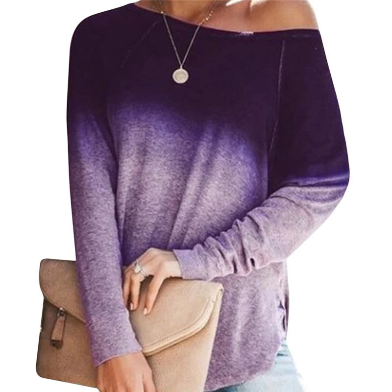 

Gradient Off-The-Shoulder Top Sexy Women Long Batwing Sleeve Shirt Tops Blouses 2020 Autumn Winter Girls Casual Pullover