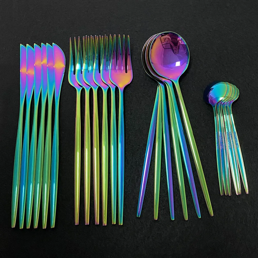 30 шт. Радужная столовая посуда набор столовых приборов 18/10 нержавеющая сталь