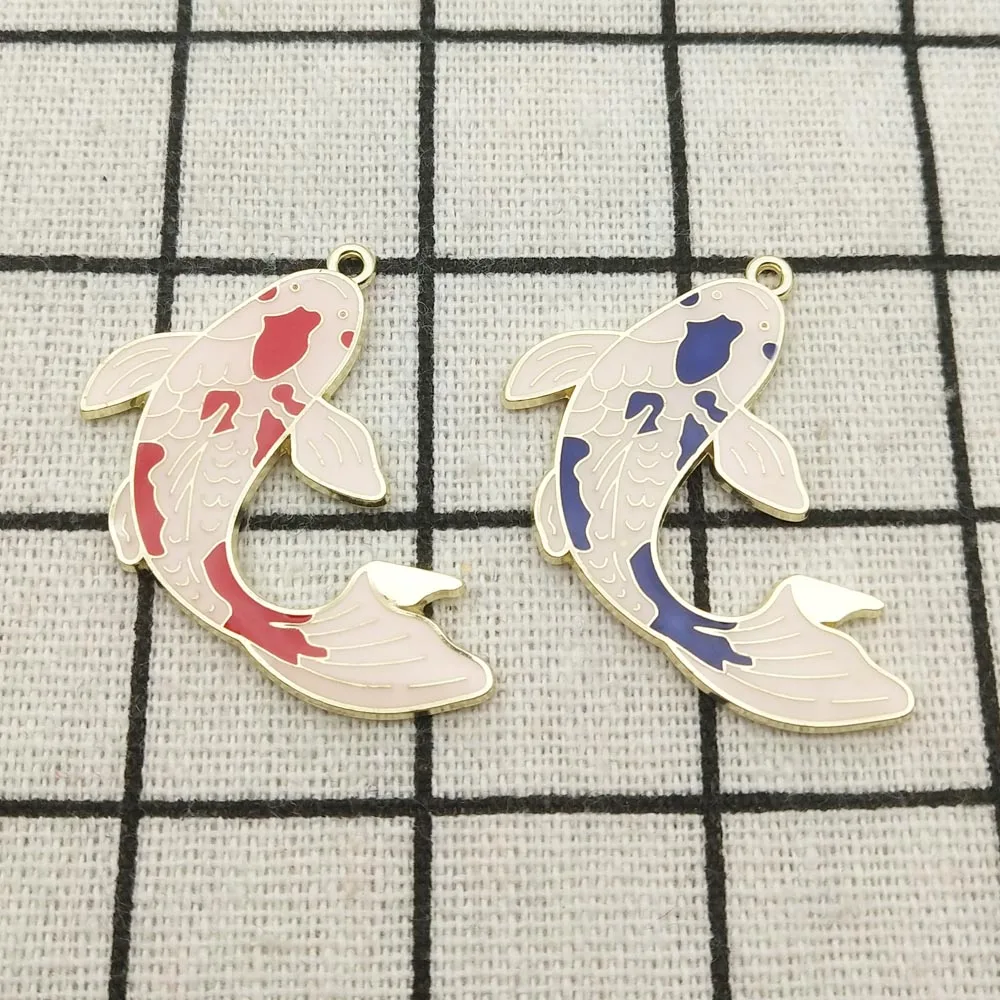 

10pcs enamel fish charm jewelry accessories earring pendant bracelet necklace charms zinc alloy diy finding 34x37mm