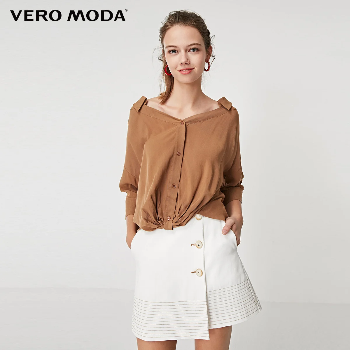 Женская блузка с отворотом и левым плечом Vero Moda | 319158511|Блузки|