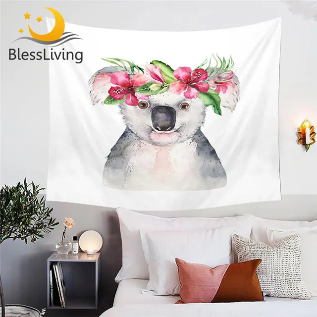 BlessLiving Koala Wall Tapestry Anadem Decorative Wall Hanging Cartoon Tapisserie Lovely Bedspreads Floral Sheets Useful Tapiz 1