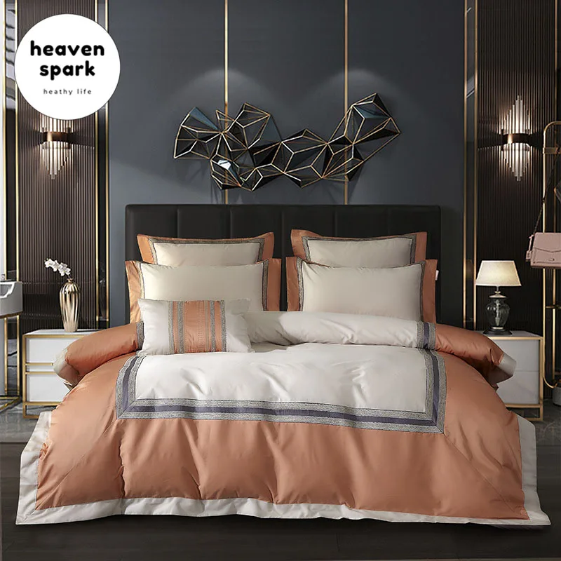 

Luxury 6 Colors 140S Egyptian Cotton Bedding Set King Size Duvet Cover Embroidered Patchwork Bed Linen UK Bedclothes 4PCS