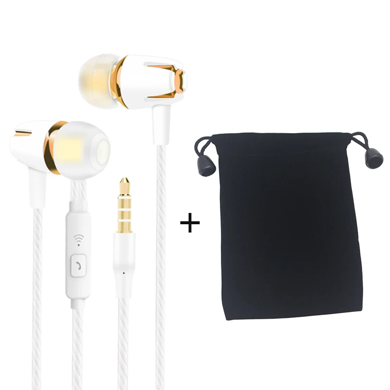 White plus bag Проводные наушники с разъемом 3,5 мм, наушники с басами, спортивные бинауральные наушники с микрофоном, наушники для Xiaomi, Huawei, IPhone, Samsung, телефонов, ПК, MP3 - Цвет: White plus bag