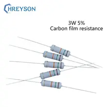 Juego de película de carbono de 3W 0R-22M, resistencia 5%, tolerancia 12K, 18K, 27K, 36K, 110K, 300K, 750K, 1M, 2M, 3,9 M, 10 Ohm, resistencia electrónica, 20 Uds.