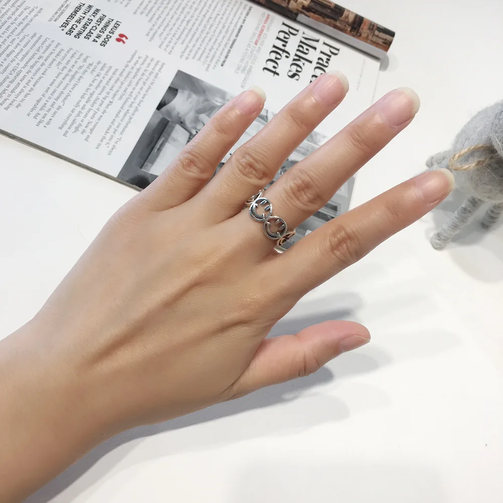 Smile Face Ring For Women Cool Cute Finger Rings Silver Color Personality Exaggerate Girls Jewelry | Украшения и аксессуары