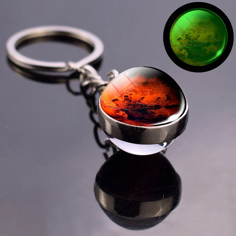 

Luminous Mars Key Chain Solar System Jewelry Moon Earth Sun Planet Glass Ball Keychain Glow The Dark Pendant Gift Dropshipping