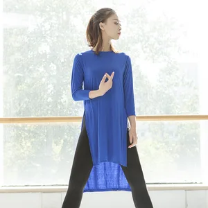 Длинная рубашка для женщин, мешковатая одежда для спортзала, йоги, танцевальный костюм, свободная Базовая тренировочная блузка, тренировочный костюм, Модальная длинная рубашка с разрезом