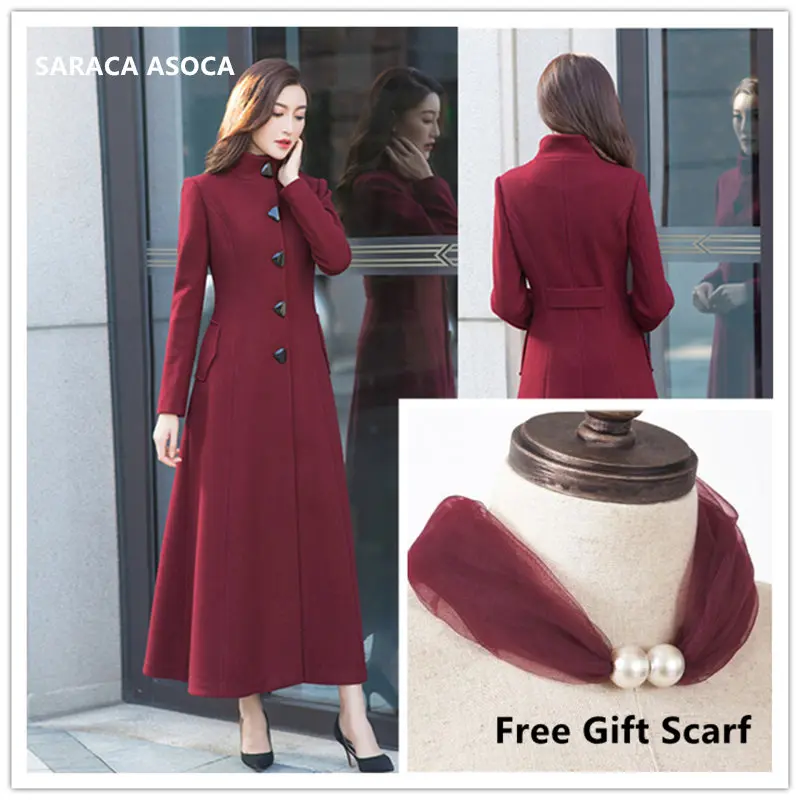 Модное однобортное приталенное зимнее пальто с воротником стойкой женское