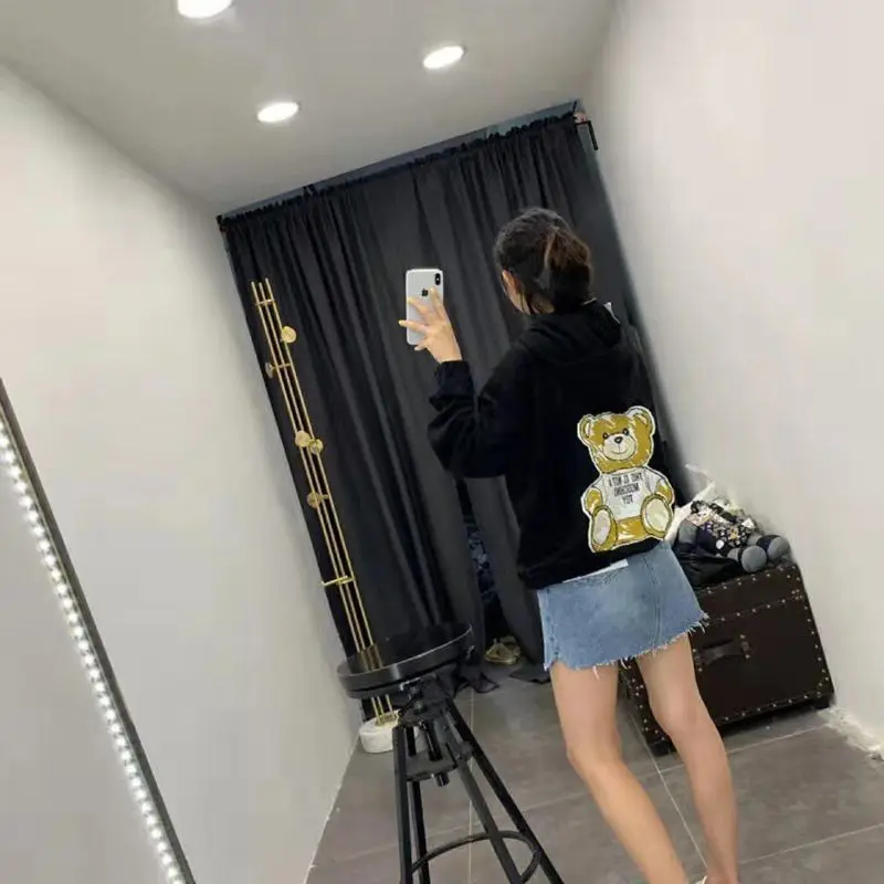 

MOSCHINO Graffiti Bear Autumn and Winter New Korean Style Long Sleeve Hooded Sweatshirt Men and Women Couple Loose Casual Coats