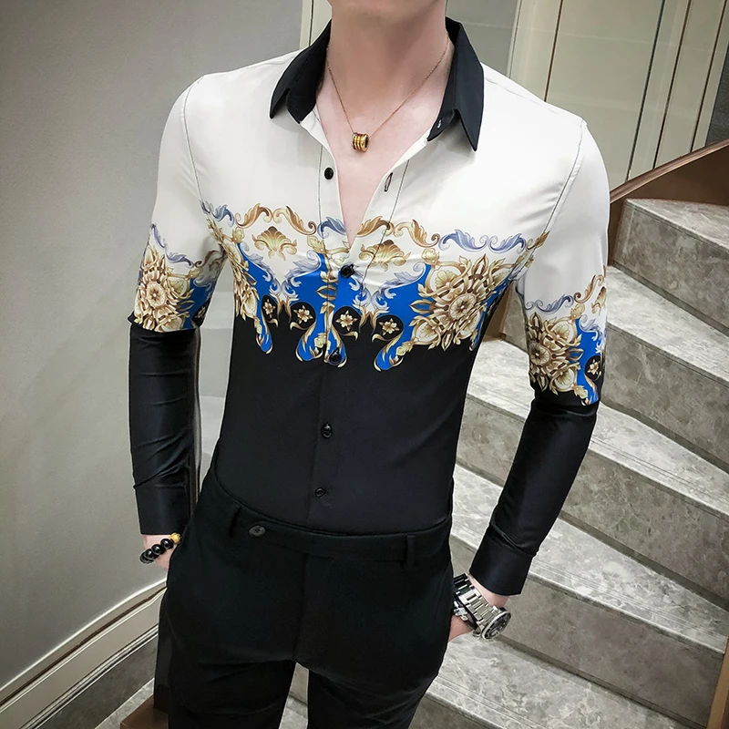 Мужская винтажная рубашка с длинным рукавом черная приталенная Повседневная