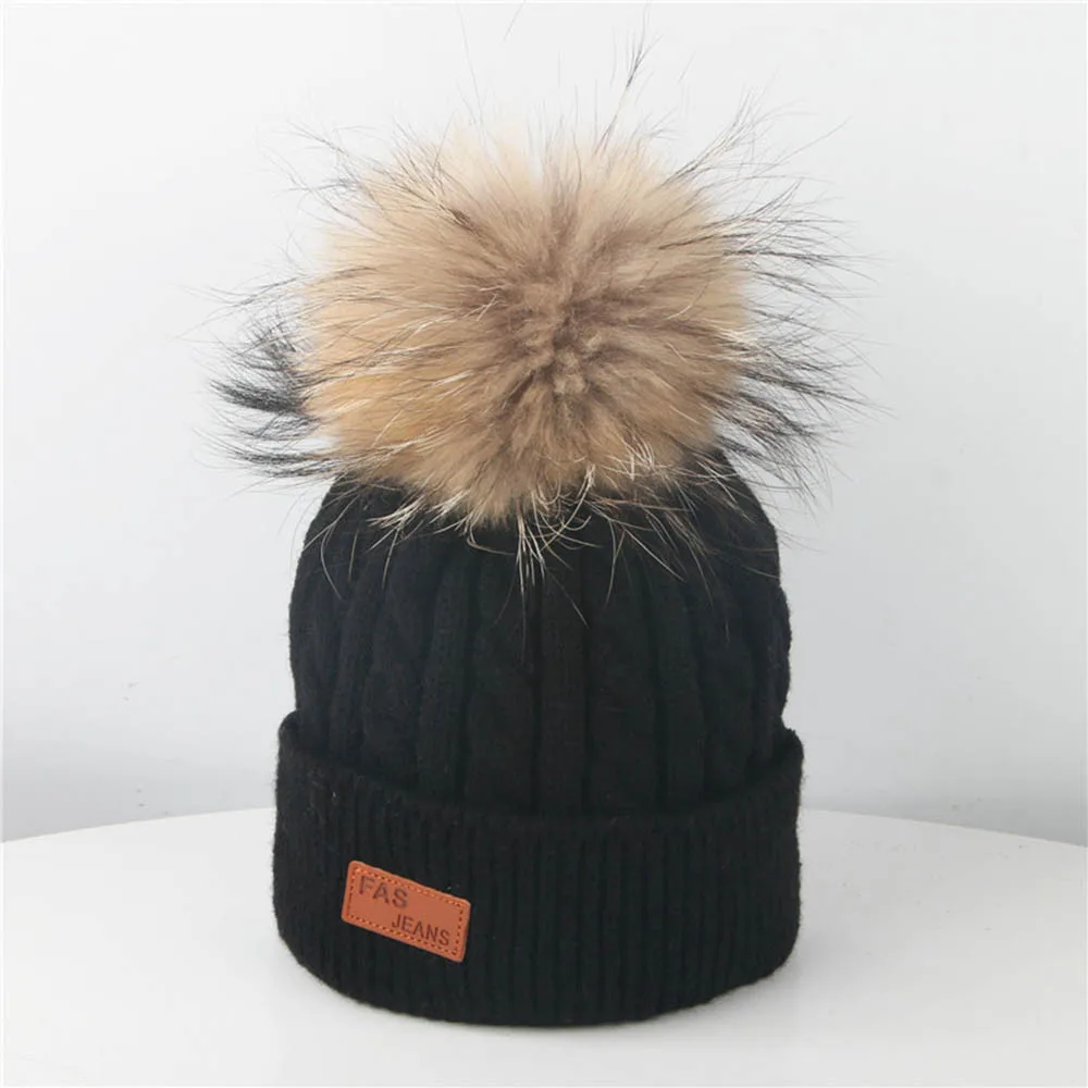 Детская зимняя шапка шарф милый комплект с помпонами для мальчиков и девочек