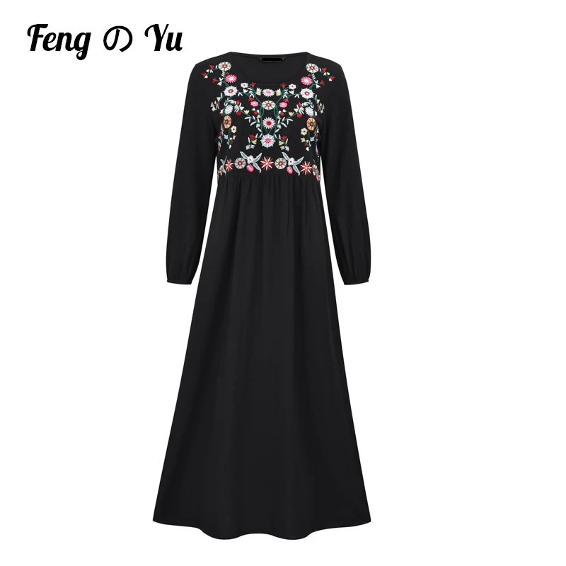 

Ladies Retro Floral Embroidered Dress Elegant Ladies Round Neck Long Sleeve Dress Autumn And Winter Bohemian Loose Dress Vestido